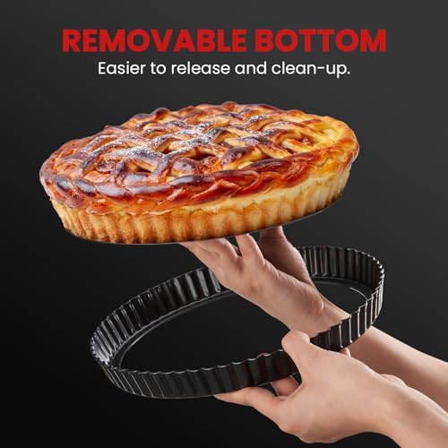 Tart Pan 9 Inch Removable Bottom,with Crust Shaper Ring, Non-stick