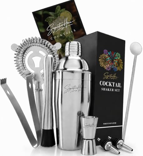 Cocktail Shaker Set – SignatureHour 24 oz Stainless Steel 9-Piece