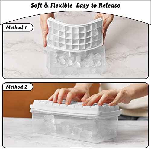 Silicone Ice Cube Tray with Leak-Proof Lid & Storage Bin for Freezer