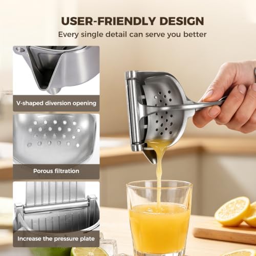 Manual Juicer Hand Press with Ergonomic Heavy Duty Handle - Pour Spout