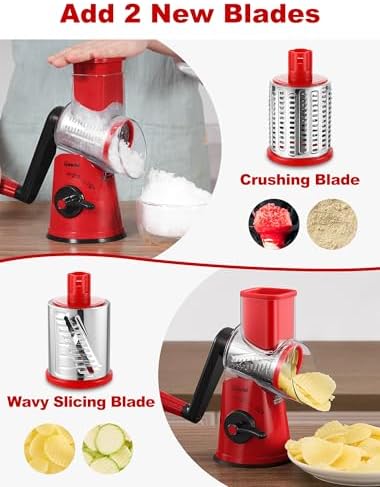 Geedel Rotary Cheese Grater, 5 in 1 Veggie Slicer