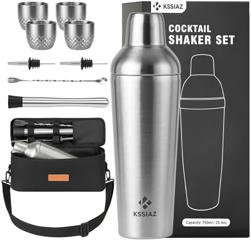 Cocktail Shaker Set with Stackable Cups, 25.4oz, Silver