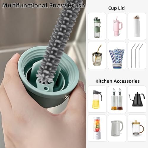 Silicone Straw Cleaner Brush, 4pcs Straw Brush Cleaner Set Blue Gray