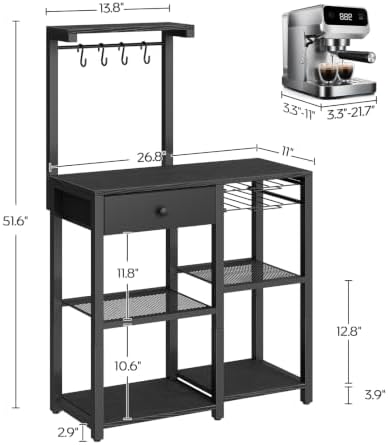 YATINEY 5-Tier Coffee Bar Station with Drawer, Black