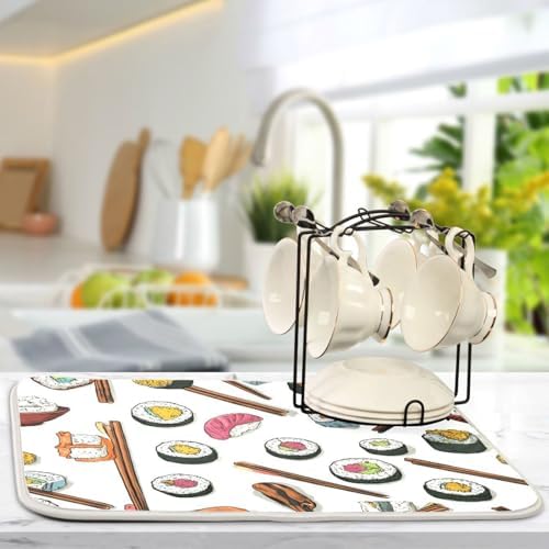 OTVEE Cute Roll Art Dish Drying Mat for Kitchen Counter Absorbent Heat