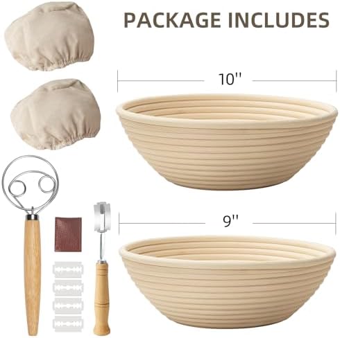 Kikcoin 9" & 10" Banneton Bread Proofing Basket Set, Round Banneton