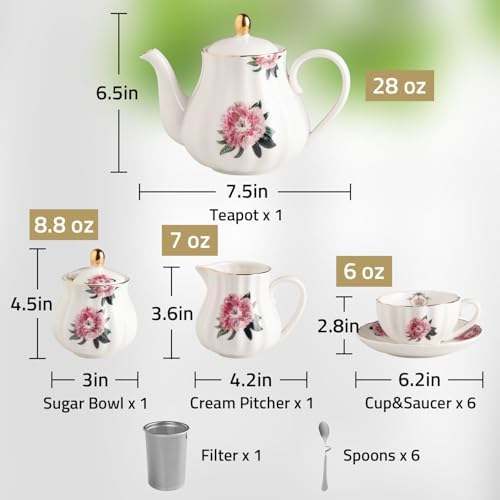 Sweejar Home Porcelain Tea Sets British Royal Series, 8 OZ Cups &