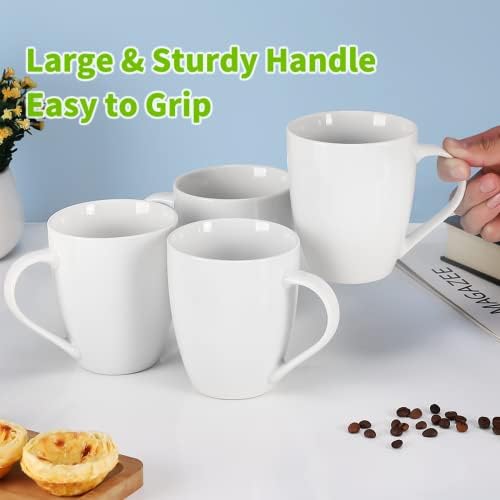 Mfacoy White Coffee Mugs Set of 4, 16 Ounce Mug with Handles, Ceramic