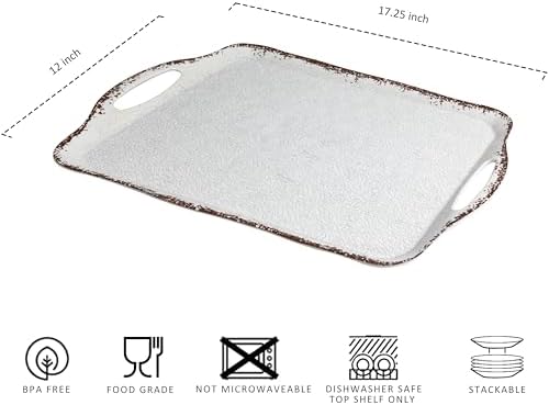 LEHAHA Vintage White Large Serving Tray with Handles, 17.25x12 inch