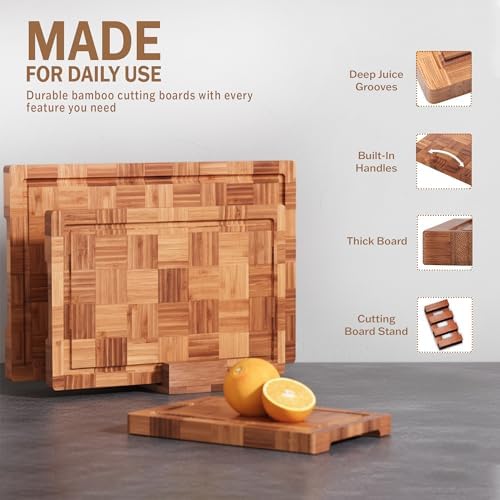 Bamboo Cutting Board Set of 3 in Large, XL and XXL Sizes, Heavy Duty