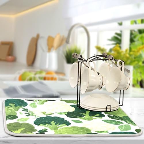 OTVEE Vegetable Garden Art Dish Drying Mat for Kitchen Counter