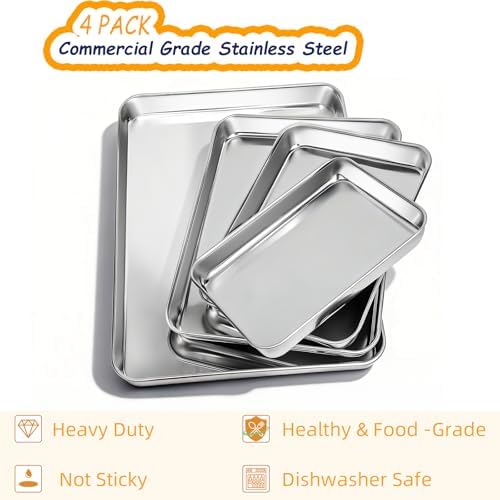 CEKEE Baking Sheet Set of 4, Stainless Steel Cookie Sheets for Baking