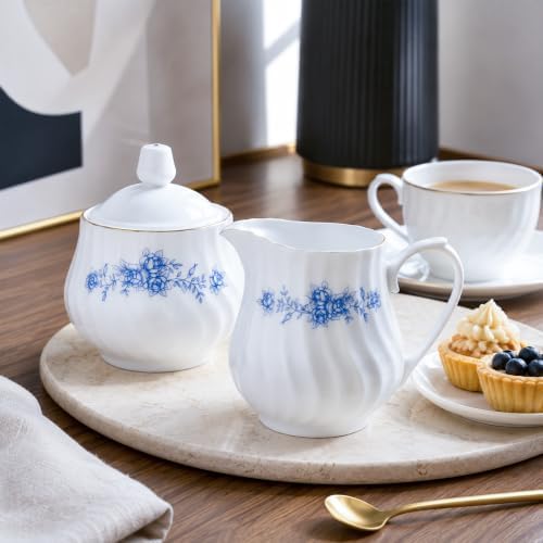 Sugar and Creamer Set - Porcelain Sugar and Creamer Floral Vintage Tea