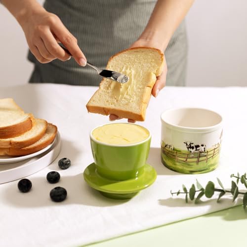 Ceramic Butter Crock With Lid for Countertop, Embossed Cow Butter