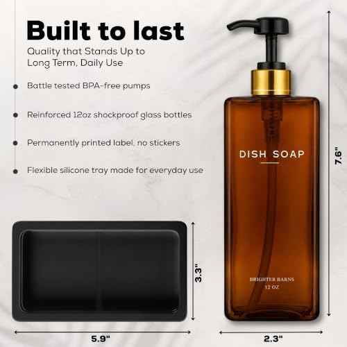 Brighter Barns Amber Glass Soap Dispenser Set, 12oz