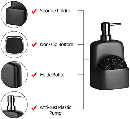 Dish Soap Dispenser - Kitchen Soap Dispenser with Sponge Holder Matte