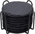 Slate Coasters Set of 8 with Metal Holder, Modern Stone Coasters for