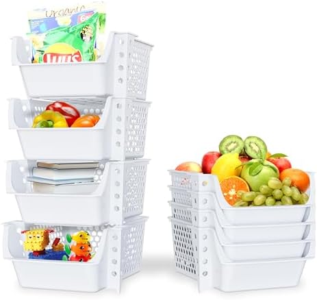 Skywin Stackable Open Front Storage Bins, 4 Pack, White