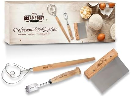 Danish Dough Whisk Set – Wooden Scraper & Lame Scoring Tool