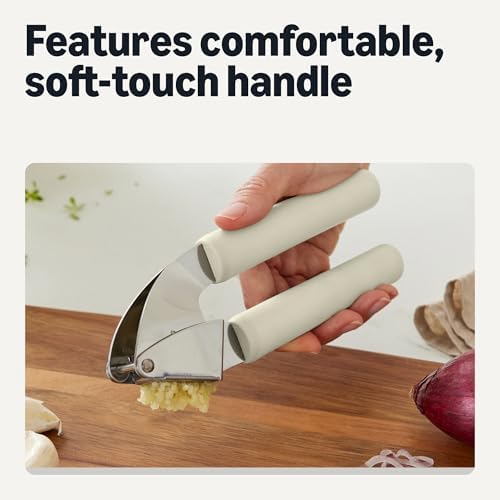 Amazon Basics Garlic Press, Stainless Steel, Linen Gray