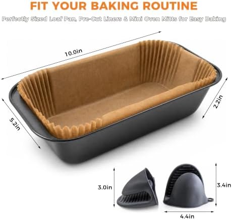 Loaf Pan Baking Set with 100 Parchment Paper Liners and 2 Mini