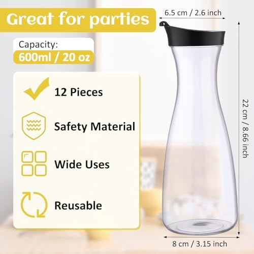 Xinnun 12 Pcs Plastic Carafe with Flip Top Lid, Clear, 20 oz