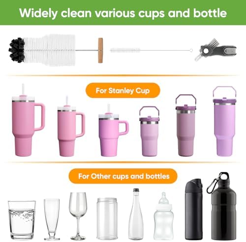 3 PCS Bottle Clean Brush Set, Long Wooden Handle Bottle Cleaner Brush