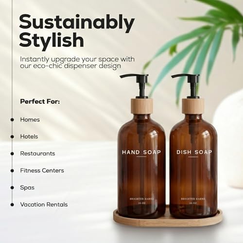 Brighter Barns Amber Glass Soap Dispenser Set