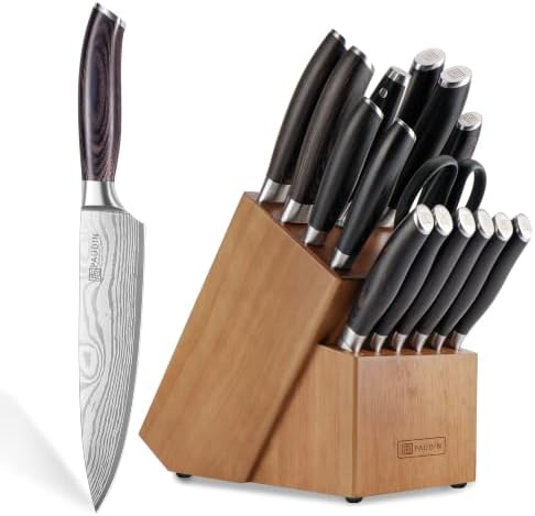PAUDIN 17 PCS Kitchen Knife Set, Razor Sharp Knife Block Sets, Ideal