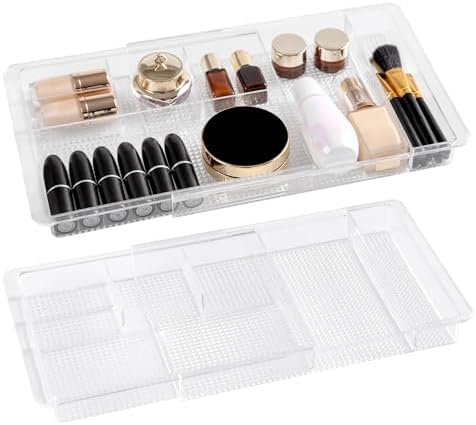Oubonun Expandable Shallow Vanity Plastic Makeup Drawer Organizers