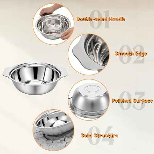 7Pcs Stainless Steel Colander Set, Rice Strainer with Mixing Bowl, 3/4/5QT Large Capacity Microporous Colander with Handle, Mesh Strainer for Washing and Draining Vegetables, Fruit, Dishwasher Safe