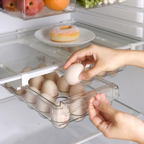 Fridge Egg Organizer Dispenser, 15 Count ABS Plastic Kitchen Storage