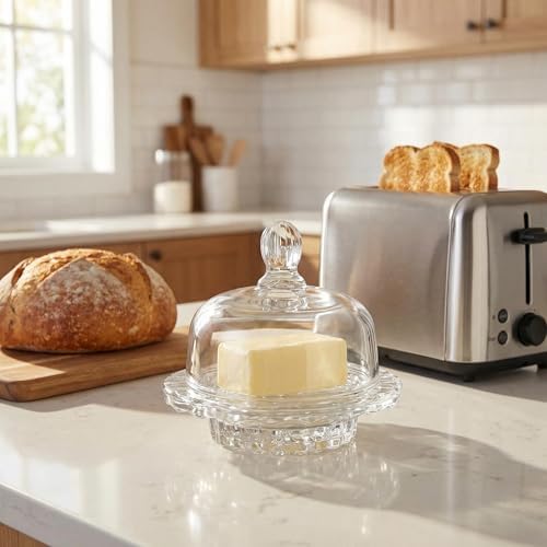 5.3'' Dome Crystal Glass Butter Dish with Lid, 2-Piece Butter