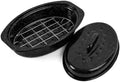 13 Inch Small Roasting Pan with Lid and Rack, Enamel Carbon Steel Roaster Pan, High Temperature Resistance and Dishwasher Safe, Cookware for Small Poultry & Vegetables