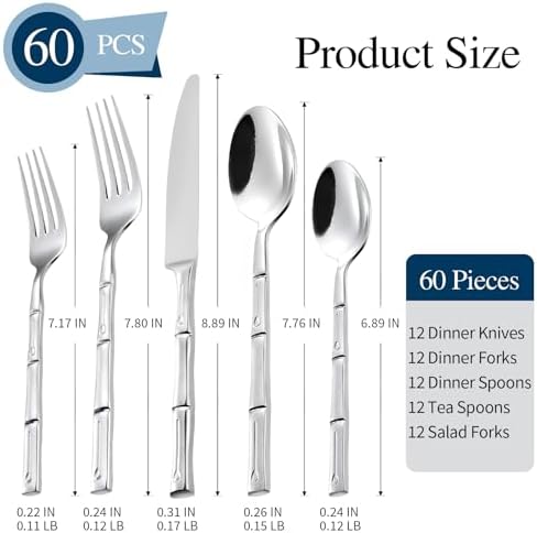 Silverware Set 60-Piece Bamboo Pattern Service for 12