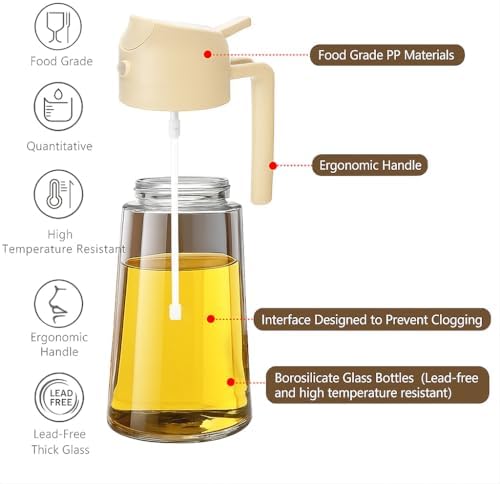 2-in-1 Glass Olive Oil Sprayer and Dispenser, 470ml/16oz, White