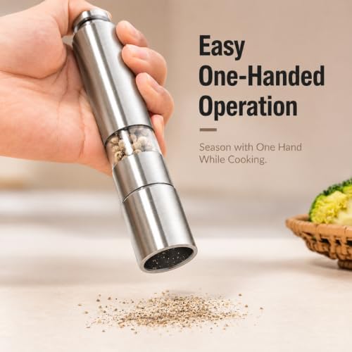 Salt & Pepper Grinder Set, 2 Refillable Stainless Steel Mills