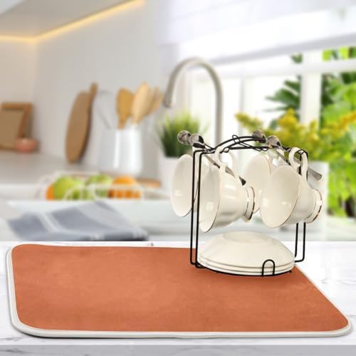 Emelivor Burnt Orange Dish Drying Mat for Kitchen Counter Absorbent
