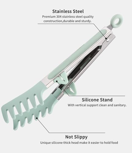3-Piece 26 cm Stainless Steel Silicone Tip Tongs Set, Green