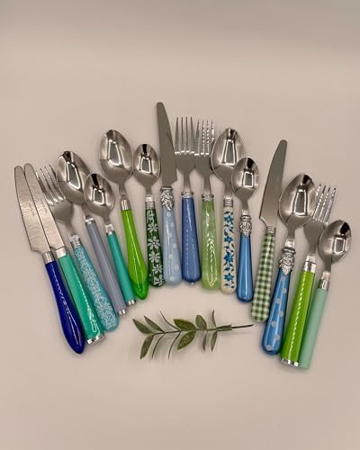 Gypsy Color Eclectic Blue & Green Mix & Match Stainless Steel Flatware