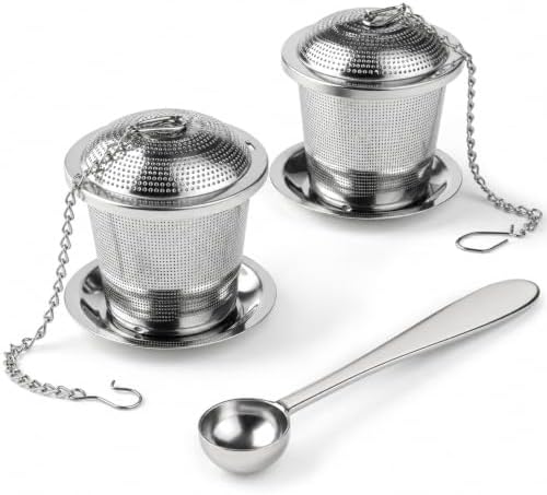 QWORK Tea Infuser Set of 2 with Scoop & Drip Trays – 304 Stainless