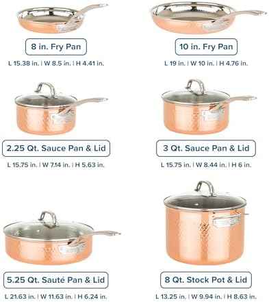 Viking 3-Ply Pots and Pans Set, 10 Piece Copper Kitchen Cookware with
