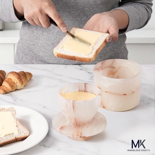 White Onyx Marble Butter Crock 4.25 Inches Butter Dish with Lid for