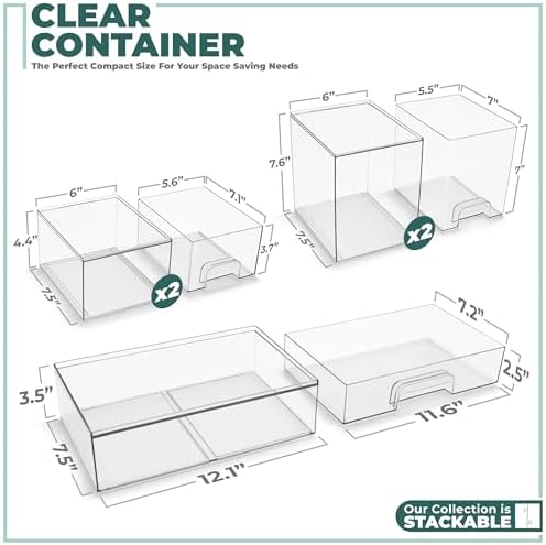 Sorbus Clear Stackable Storage Drawers, 5-Pack