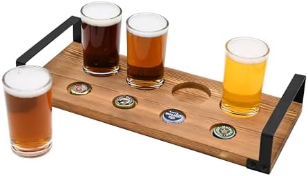 OwlGift Wood Craft Beer Flight w/Bottle Cap Storage Sampler Tray