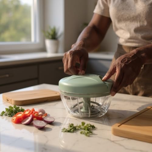 Manual Food Processor Vegetable Chopper, Portable Hand Pull String