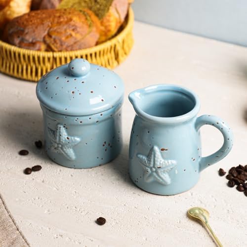 Colias Wing Retro Starfish Embossed Creamer and Sugar Bowl Set, Coffee