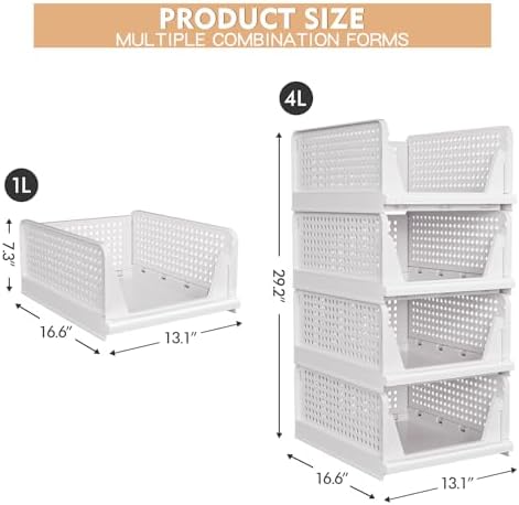 caktraie 4 Pack Stackable Closet Storage Baskets