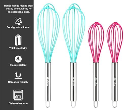 Webake 8 Inch and 10 Inch Silicone Whisk Set of 4, Egg Beater Whisk
