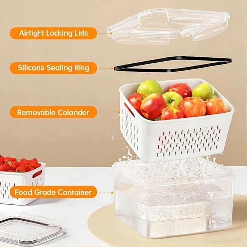 Yuonry 4-in-1 Fruit Storage Container for Fridge, Blue